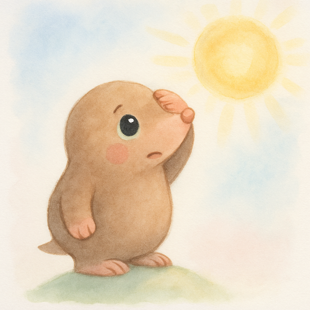 두더지 아빠가 하늘의 밝은 해님을 올려다보는 장면